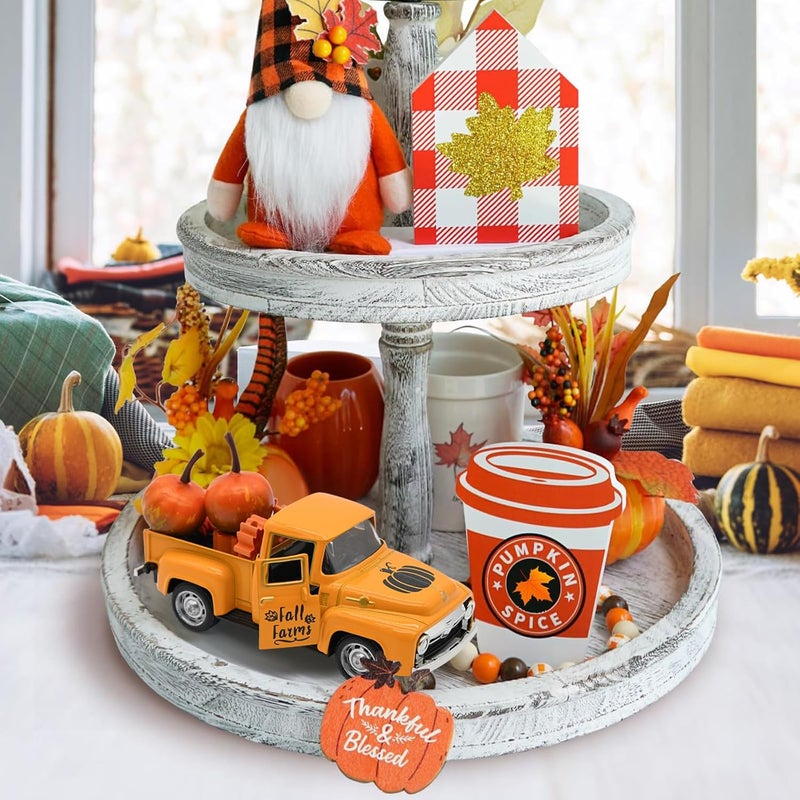 CRAFLOX Thanksgiving Truck Decor, Fall Orange Maple Leaf Pumpkin Metal Truck Decorations for Home Indoor, Mini Cute Pumpkin Tiered Tray Decor, Farmhouse Kitchen Tabletop Centerpiece Decorations - Image 2