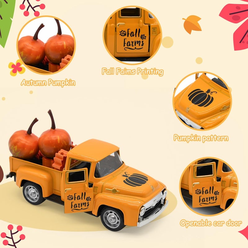 CRAFLOX Thanksgiving Truck Decor, Fall Orange Maple Leaf Pumpkin Metal Truck Decorations for Home Indoor, Mini Cute Pumpkin Tiered Tray Decor, Farmhouse Kitchen Tabletop Centerpiece Decorations - Image 4