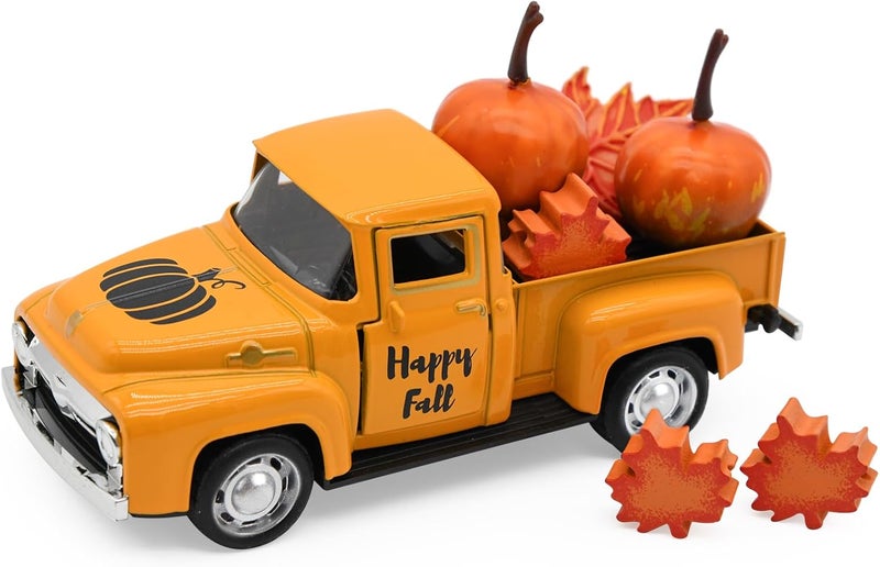 CRAFLOX Thanksgiving Truck Decor, Fall Orange Maple Leaf Pumpkin Metal Truck Decorations for Home Indoor, Mini Cute Pumpkin Tiered Tray Decor, Farmhouse Kitchen Tabletop Centerpiece Decorations - Image 1