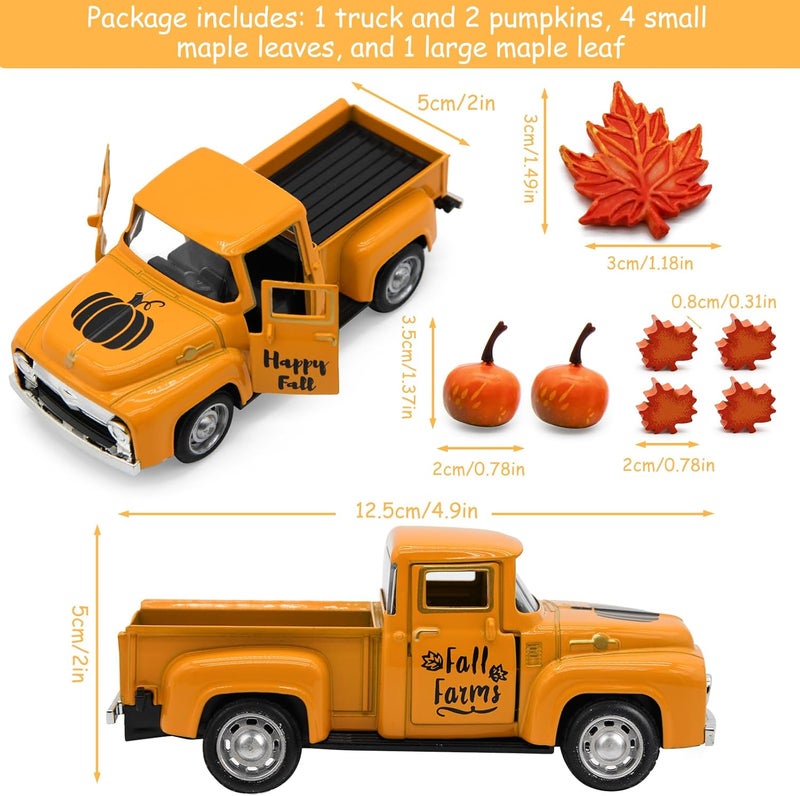 CRAFLOX Thanksgiving Truck Decor, Fall Orange Maple Leaf Pumpkin Metal Truck Decorations for Home Indoor, Mini Cute Pumpkin Tiered Tray Decor, Farmhouse Kitchen Tabletop Centerpiece Decorations - Image 3