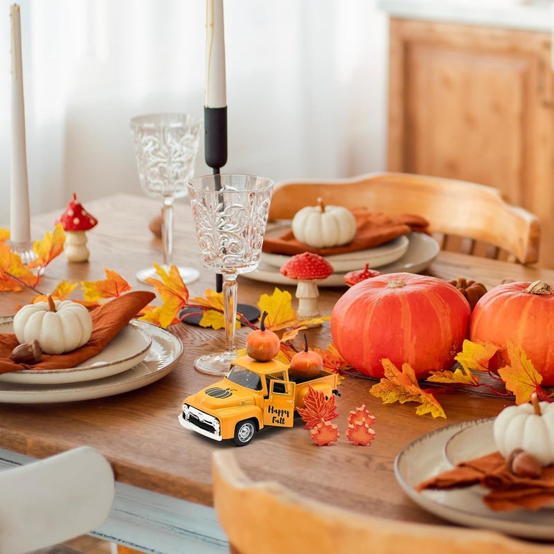 CRAFLOX Thanksgiving Truck Decor, Fall Orange Maple Leaf Pumpkin Metal Truck Decorations for Home Indoor, Mini Cute Pumpkin Tiered Tray Decor, Farmhouse Kitchen Tabletop Centerpiece Decorations - Image 5