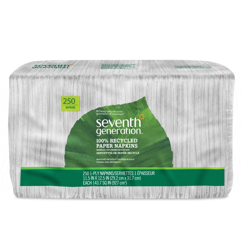 Seventh Generation Lunch Napkin White Color 1ply 250Count Packs Pack of 12