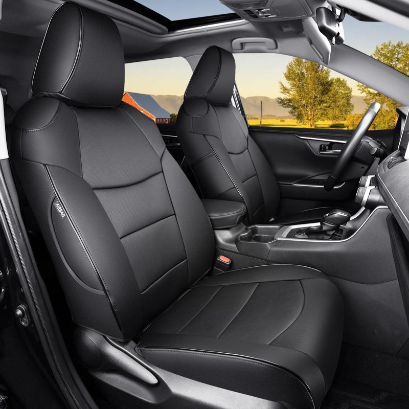 مجموعة أغطية مقاعد سيارة HKZ Fit RAV4 هايبرد لعام 2019 2020 2021 2022 2023 2024 2025 طراز تويوتا RAV4 هايبرد فقط إصدار LEXLELimitedWoodland XLE Premium 5 مقاعد مجموعة كاملة جلد أسود