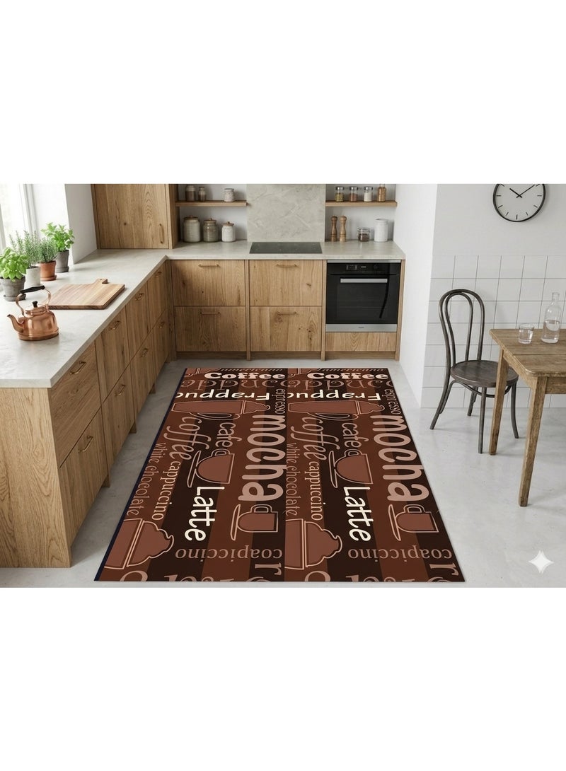 3D Coffee Menu Kitchen Runner Rug - 120x180 cm - Anti-Slip Dotted Backing - Washable - Coffee House Edition - Image 1