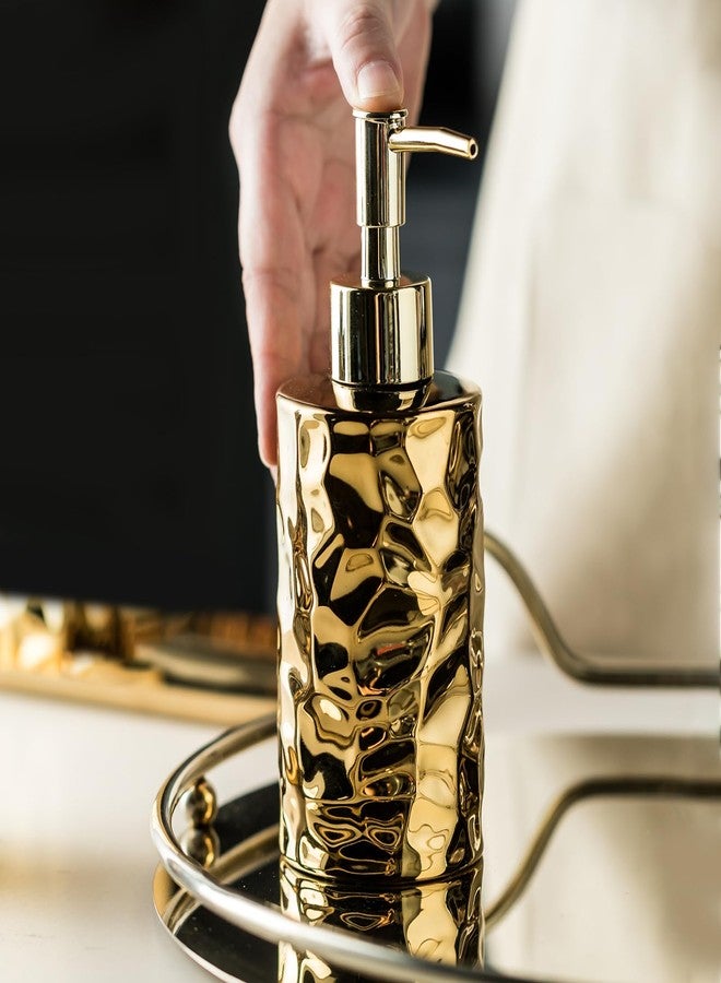 Gets Gold/Silver Ceramic Soap Dispenser,Refillable Modern Ceramic Dispenser Liquid Hand Soap Dispenser for Kitchen, Bathroom (Gold Round Bottle) - Image 1
