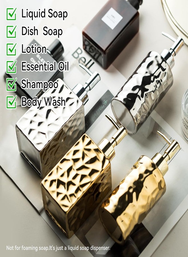 Gets Gold/Silver Ceramic Soap Dispenser,Refillable Modern Ceramic Dispenser Liquid Hand Soap Dispenser for Kitchen, Bathroom (Gold Round Bottle) - Image 3