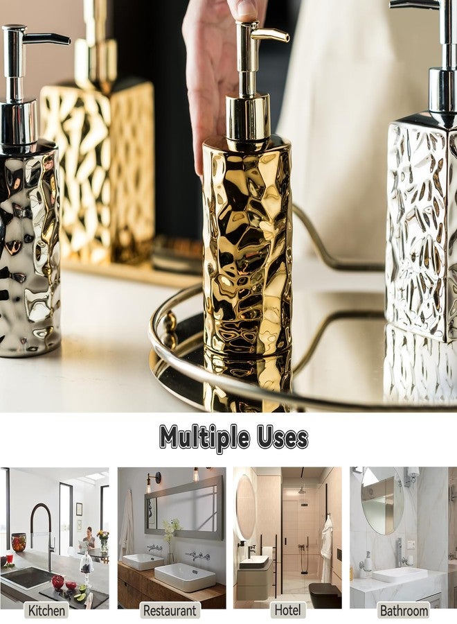 Gets Gold/Silver Ceramic Soap Dispenser,Refillable Modern Ceramic Dispenser Liquid Hand Soap Dispenser for Kitchen, Bathroom (Gold Round Bottle) - Image 5
