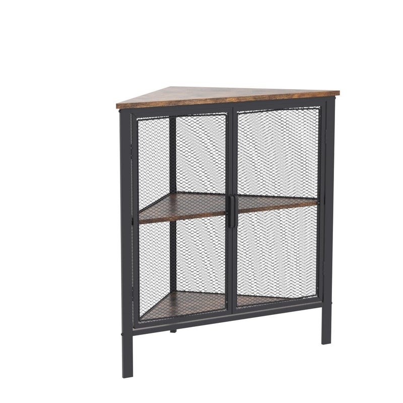 VECELO Corner Cabinet/Table, 3-Tier Shelves with Protection Door, Metal Frame Storage Shelf Organizer for Small Space, Living Room, Kitchen, Bathroom - Image 4