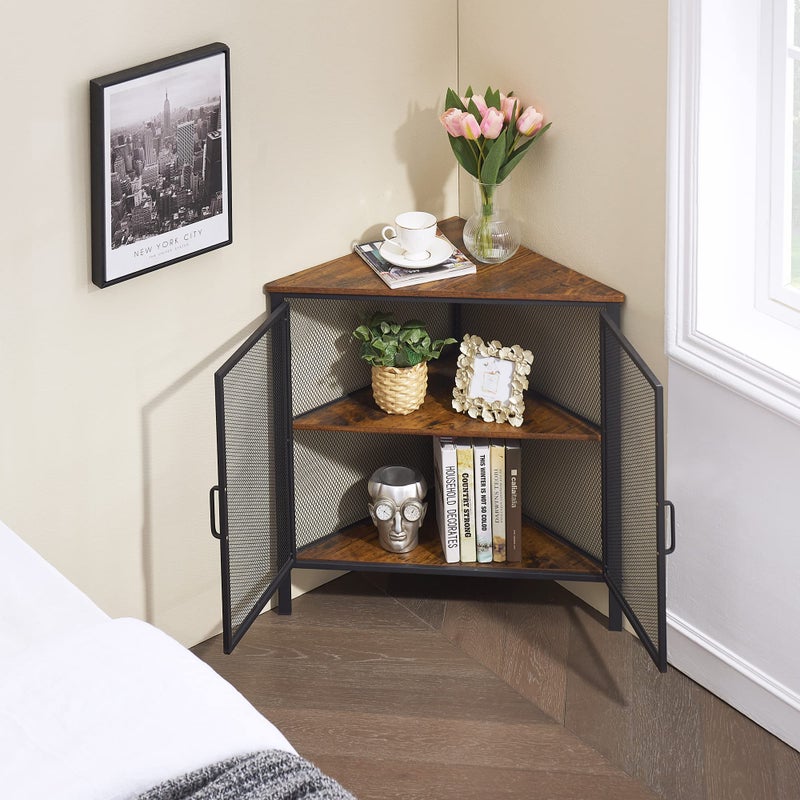 VECELO Corner Cabinet/Table, 3-Tier Shelves with Protection Door, Metal Frame Storage Shelf Organizer for Small Space, Living Room, Kitchen, Bathroom - Image 3