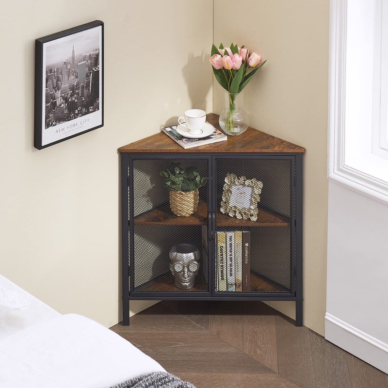 VECELO Corner Cabinet/Table, 3-Tier Shelves with Protection Door, Metal Frame Storage Shelf Organizer for Small Space, Living Room, Kitchen, Bathroom - Image 5