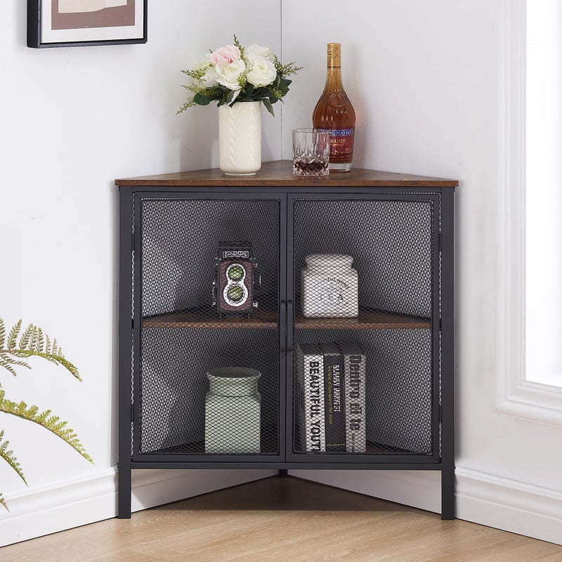 VECELO Corner Cabinet/Table, 3-Tier Shelves with Protection Door, Metal Frame Storage Shelf Organizer for Small Space, Living Room, Kitchen, Bathroom - Image 2