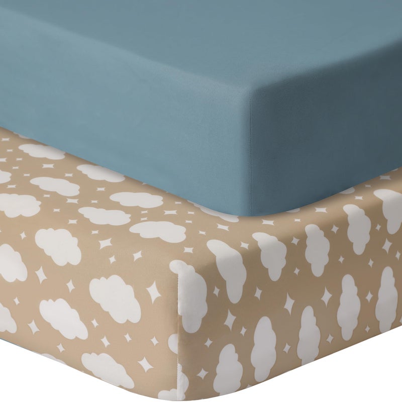 GUNTAIL Baby Crib Sheets for Boys Girls, 2 Pack Fitted Crib Sheet for Standard Crib and Toddler Mattress, Soft Microfiber Baby Sheet 52x28x8in. (Clouds & Dark Green) - Image 1