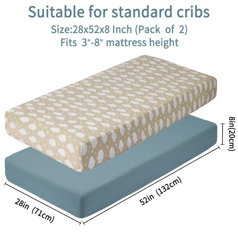 GUNTAIL Baby Crib Sheets for Boys Girls, 2 Pack Fitted Crib Sheet for Standard Crib and Toddler Mattress, Soft Microfiber Baby Sheet 52x28x8in. (Clouds & Dark Green) - Image 3
