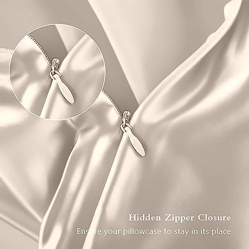 DKBslik Silk Pillow Cases 2 Pack, Mulberry Silk Pillowcases Standard Set of 2, Health, Smooth, Anti Acne, Beauty Sleep, Both Sides Natural Silk Satin Pillow Cases for Women 2 Pack with Zipper for Gift, Beige - Image 3