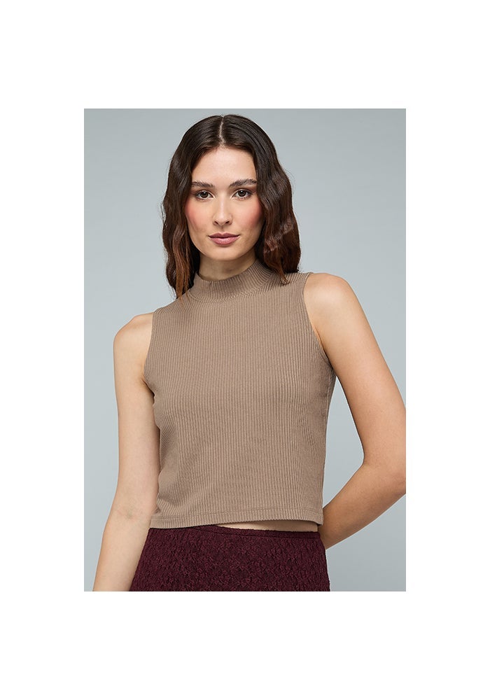 R&B Ribbed Sleeveless Top with High Neck - Image 1