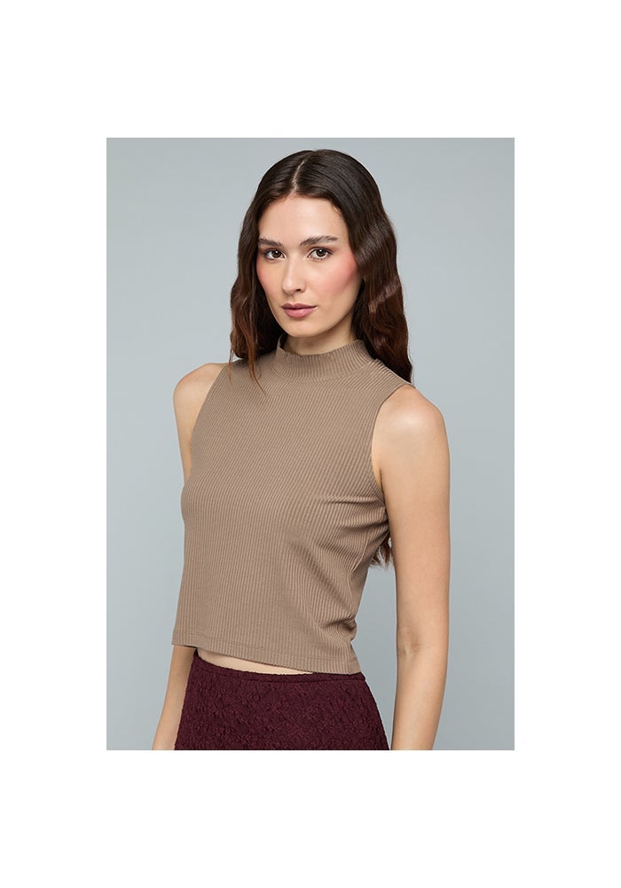 R&B Ribbed Sleeveless Top with High Neck - Image 2