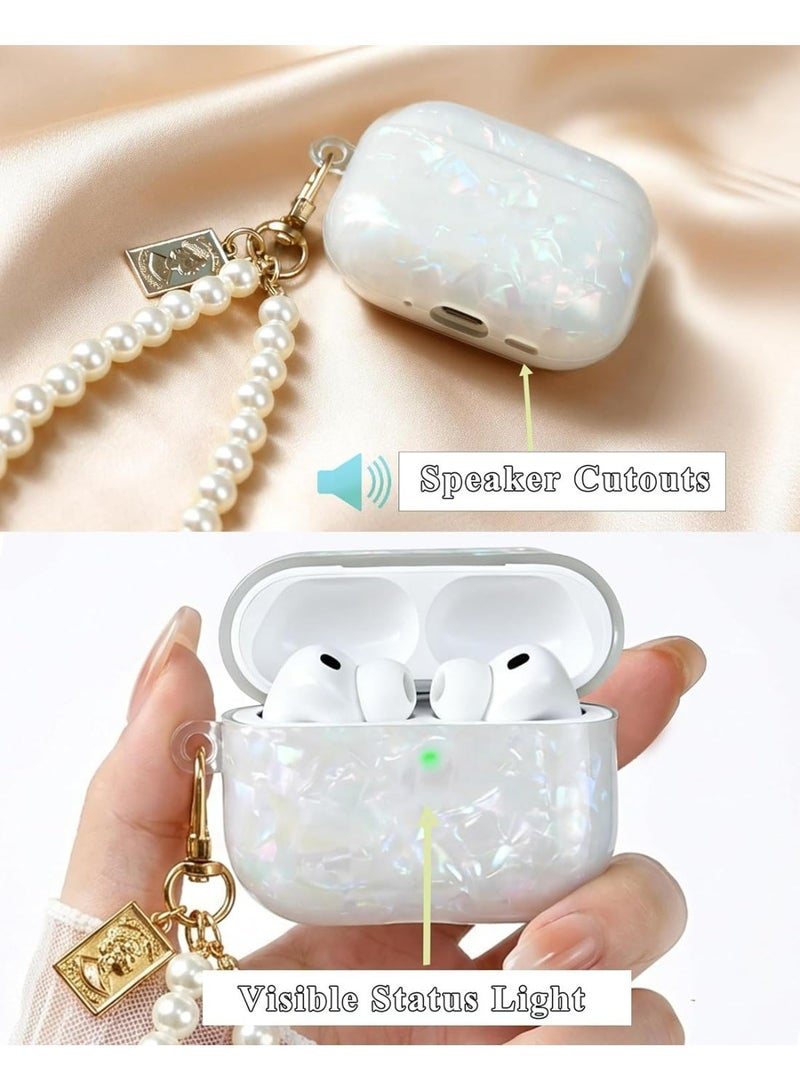 حَدُوي غطاء هاتف AirPods Pro 3 مزخرف بلمعان مع قلم تنظيف، تصميم قشرة واقٍ، سلسلة مجوهرات فاخرة من اللؤلؤ، بألوان متنوعة للفتيات والنساء - Image 3