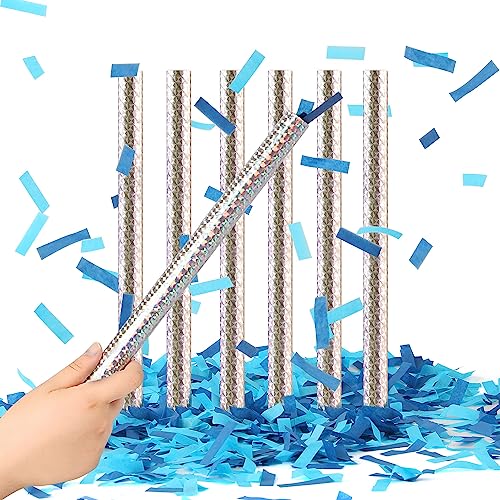 BATTIFE Its a Boy 6Pack Gender Reveal Confetti Wands Tissue Paper Confetti Flick Flutter Sticks for Baby Boy Born Shower Party Decorations Supplies Shoot Poppers 14inch Blue