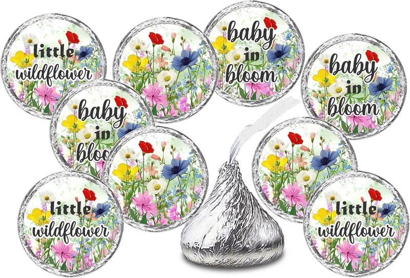 RokAPary 216 Wildflower Kisses Labels for Baby Shower Or Sprinkle Party Baby in Bloom Adorable Stickers Blooming Sweet Party Decorations for New Moms to Be Wrappers Made in USA - Image 1