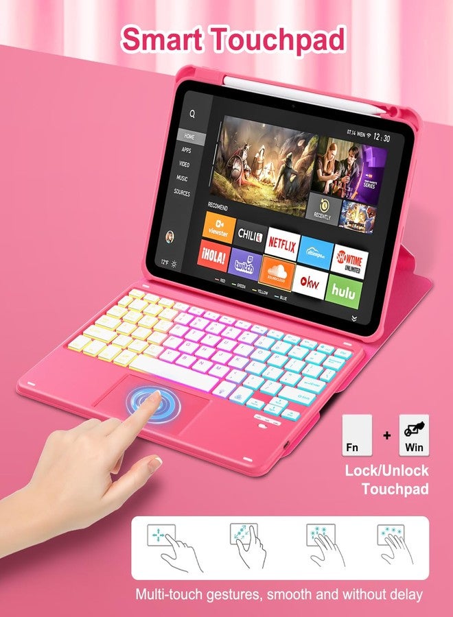 MePadKey Touchpad Keyboard Case for iPad (A16) 11th 10th Generation, 360 Rotation Cover with Pencil Holder Wireless Backlit Detachable Keypad for iPad 11 inch 2025/10 Gen 10.9" 2022 Watermelon Red - Image 4