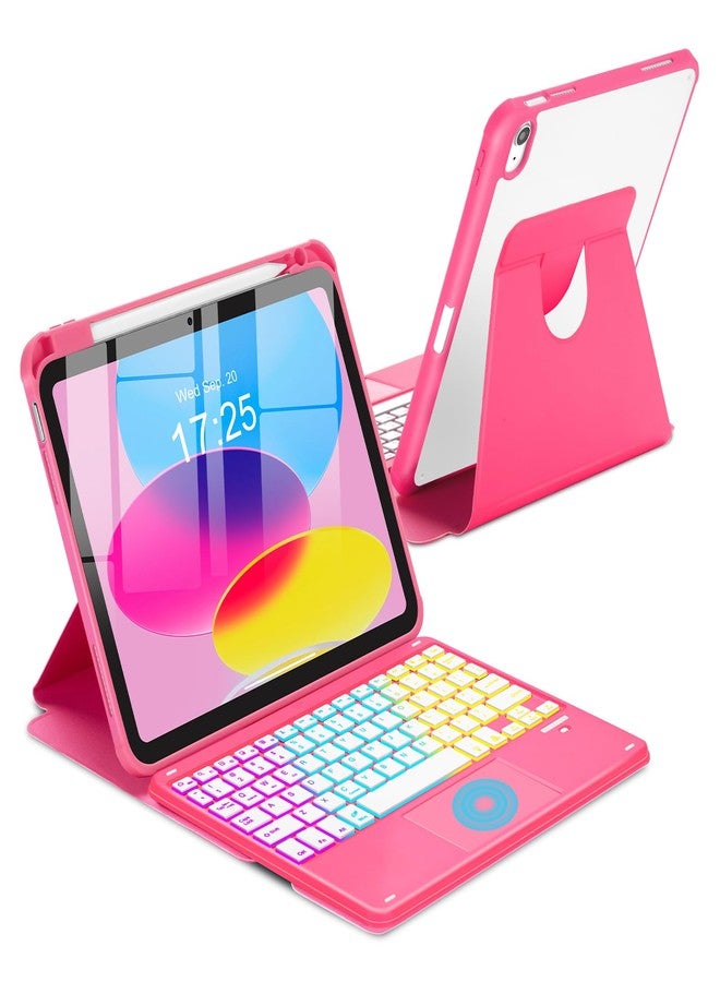 MePadKey Touchpad Keyboard Case for iPad (A16) 11th 10th Generation, 360 Rotation Cover with Pencil Holder Wireless Backlit Detachable Keypad for iPad 11 inch 2025/10 Gen 10.9" 2022 Watermelon Red - Image 1