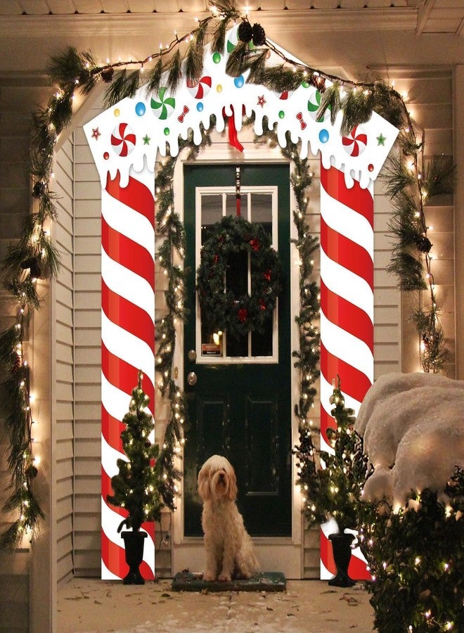 Sel Natural 3 Pieces Christmas Gingerbread Door Cover Xmas Candy Front Door Banner Set Christmas Gingerbread House Banners For Hoilday Front Door Decorations - Image 5