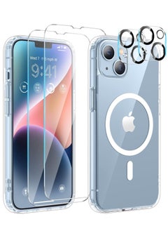 Super 5-in-1 Magnetic Case for iPhone 15 (6.1", 2023) â Includes 2-Pack Screen Protectors & 2 Camera Lens Protectors, Yellowing-Resistant Clear MagSafe Case