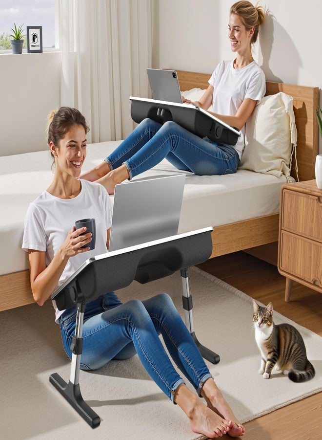 FoldWise طاولة FoldWise 2 في 1 للكمبيوتر المحمول والسرير مع وسائد ناعمة - ارتفاع وزاوية قابلان للتعديل، حامل كمبيوتر محمول قابل للطي للسرير والأريكة - مسند للمعصم، حامل iPad، مانع للانزلاق وجلد مانع للانزلاق - طاولة سرير للبالغين والأطفال - Image 3