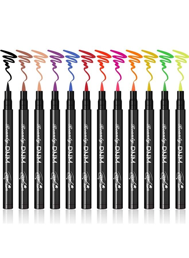 LOKFAR 12 Colors Matte Liquid Eyeliner Colorful Set, Matte Liquid Colorful Eye-Liner Pen Neon Colored Eyeliner Eye Makeup, Long Lasting Water-Proof Smudge-Proof Smooth Liquid Eyeliner Pen -#A - Image 1
