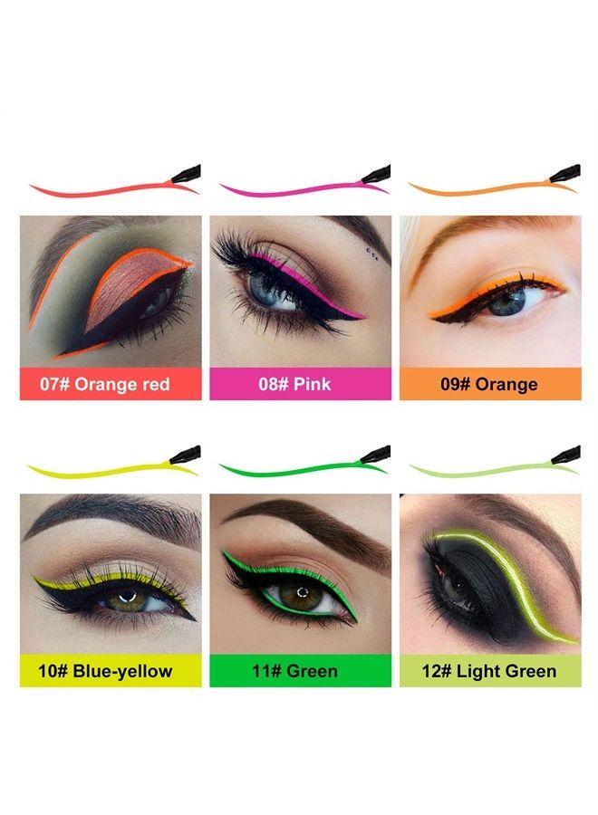 LOKFAR 12 Colors Matte Liquid Eyeliner Colorful Set, Matte Liquid Colorful Eye-Liner Pen Neon Colored Eyeliner Eye Makeup, Long Lasting Water-Proof Smudge-Proof Smooth Liquid Eyeliner Pen -#A - Image 5
