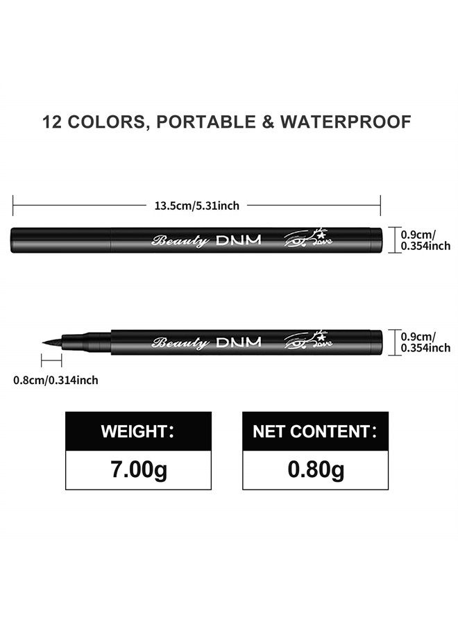 LOKFAR 12 Colors Matte Liquid Eyeliner Colorful Set, Matte Liquid Colorful Eye-Liner Pen Neon Colored Eyeliner Eye Makeup, Long Lasting Water-Proof Smudge-Proof Smooth Liquid Eyeliner Pen -#A - Image 2