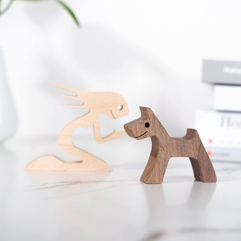 KINGNOW KINGNOW Humen and Dog Craft Figurine Desktop Table Ornament Wood Men Dog Model Creative Home Office Decoration Gift Lovely with Hat and Red Scarf(Large Size) - Image 4