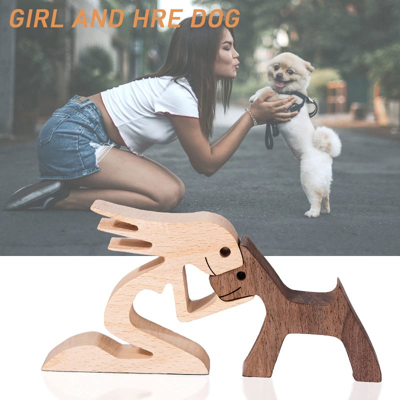 KINGNOW KINGNOW Humen and Dog Craft Figurine Desktop Table Ornament Wood Men Dog Model Creative Home Office Decoration Gift Lovely with Hat and Red Scarf(Large Size) - Image 2