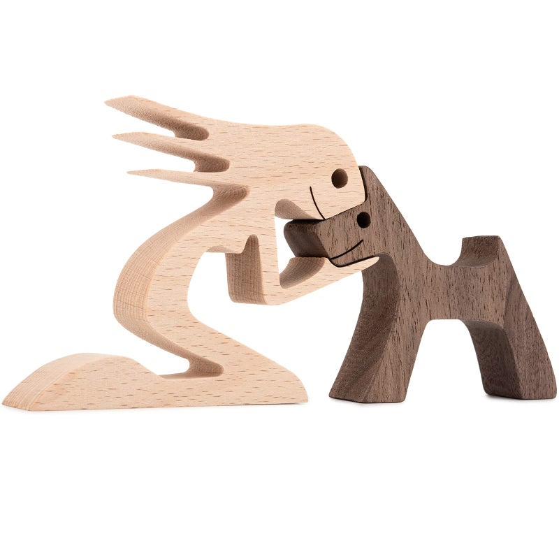 KINGNOW KINGNOW Humen and Dog Craft Figurine Desktop Table Ornament Wood Men Dog Model Creative Home Office Decoration Gift Lovely with Hat and Red Scarf(Large Size) - Image 1