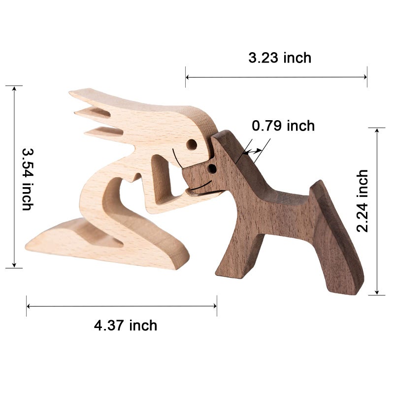 KINGNOW KINGNOW Humen and Dog Craft Figurine Desktop Table Ornament Wood Men Dog Model Creative Home Office Decoration Gift Lovely with Hat and Red Scarf(Large Size) - Image 3