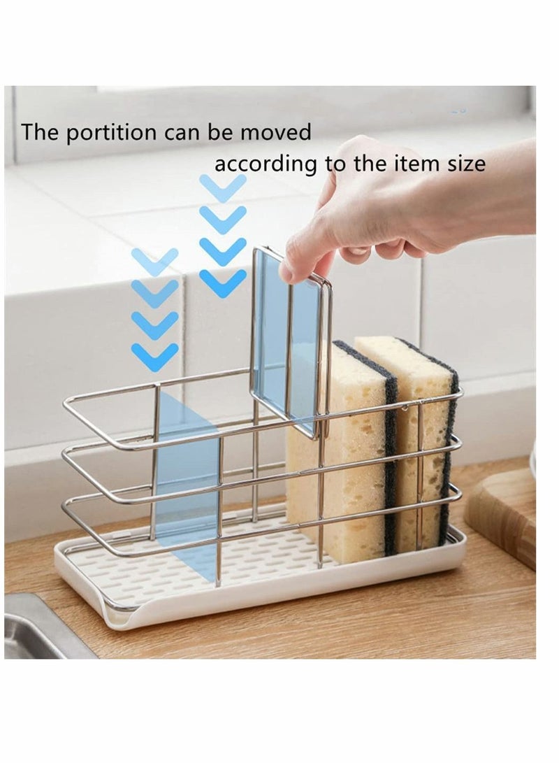 Sponge Holder for Sink, Stainless Steel Kitchen Sink Organizer Soap Dispenser Caddy Dish Holder, Tray Drainer Rack Countertop or Wall-Stick with Auto Overflow Design - Image 2