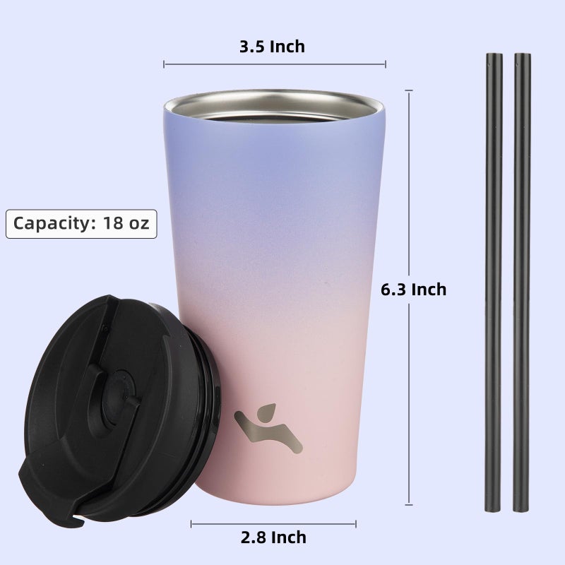 Konokyo 18OZ Insulated Tumbler with Lid and 2 Straws Stainless Steel Water Bottle Vacuum Travel Mug Coffee Cup,Pastel Sunset - Image 2