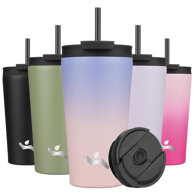 Konokyo 18OZ Insulated Tumbler with Lid and 2 Straws Stainless Steel Water Bottle Vacuum Travel Mug Coffee Cup,Pastel Sunset - Image 1