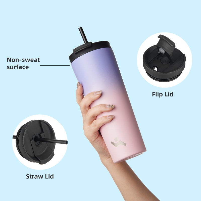 Konokyo 18OZ Insulated Tumbler with Lid and 2 Straws Stainless Steel Water Bottle Vacuum Travel Mug Coffee Cup,Pastel Sunset - Image 4