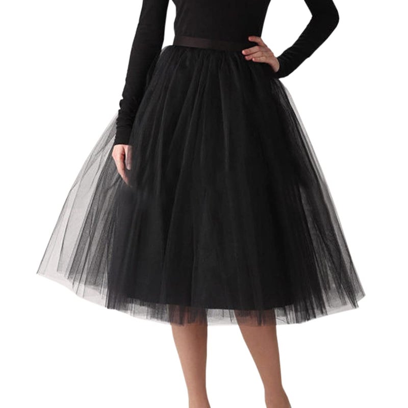 WDPL Women's A Line Short Knee Length Tutu Tulle Prom Party Skirt Small Black - Image 5