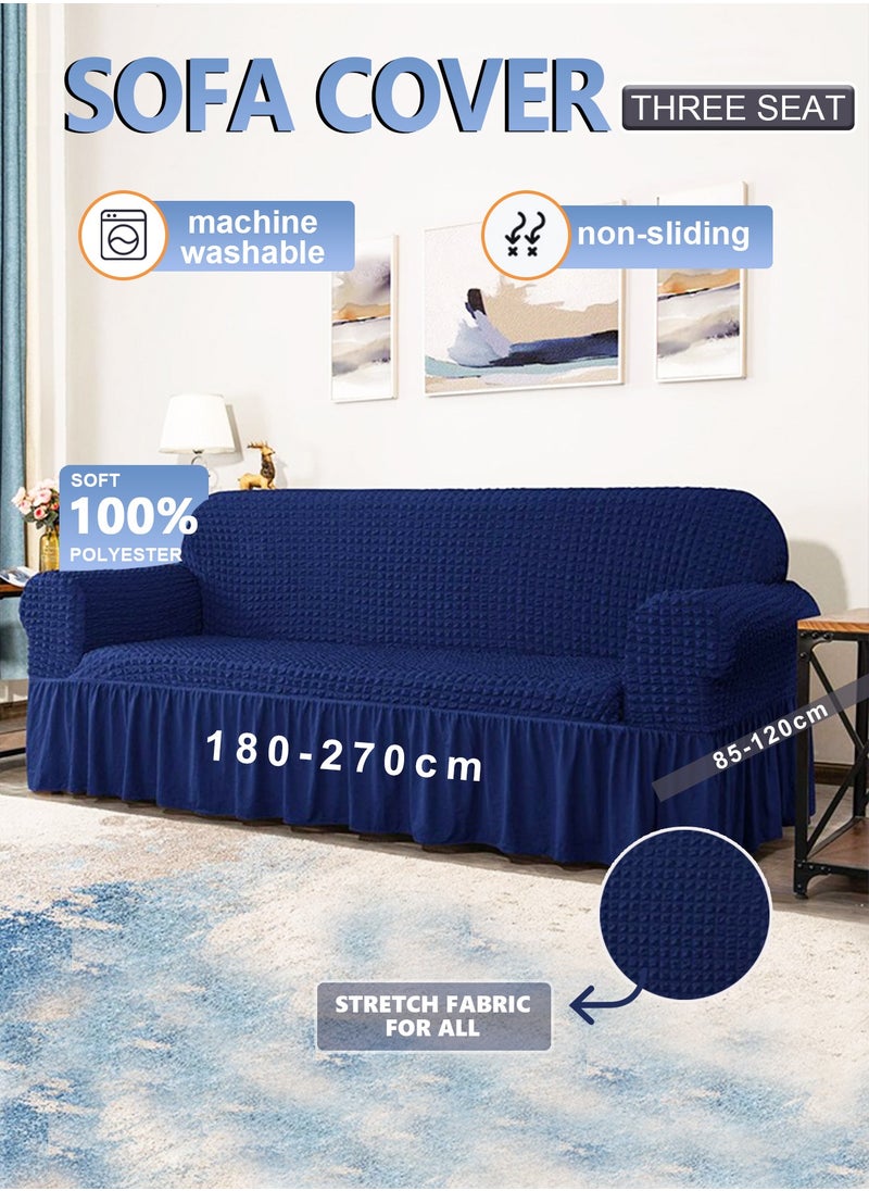 Arabest sofa cover 3 seater Super Stretchable Wrinkle-free Full Coverage Couch Slipcover Exquisitely Detailed Slip Flexible Resistant Jacquard Sofa Cover Dark Blue 140-280cm  - Image 1