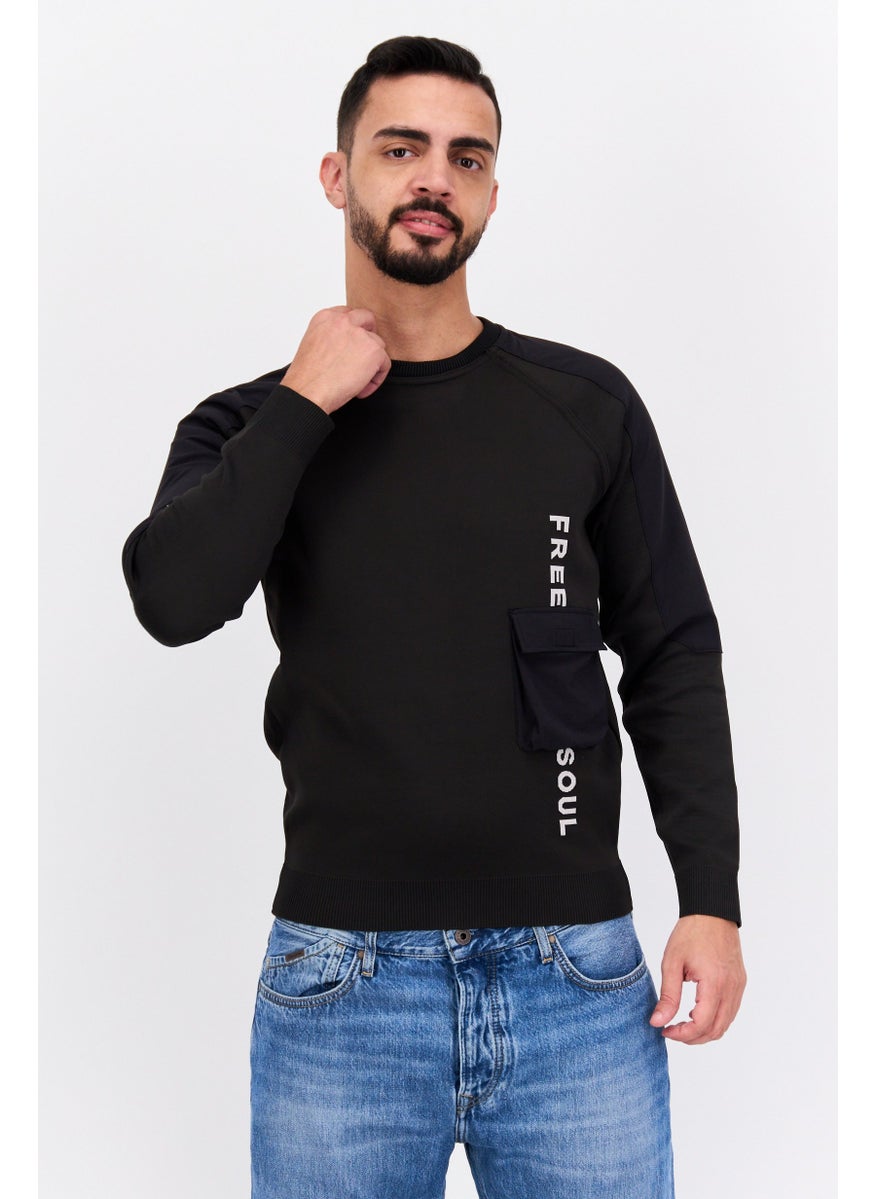 Free Soul Men Round Neck Brand Logo Long Sleeve Sweatshirt, Black  - Image 1
