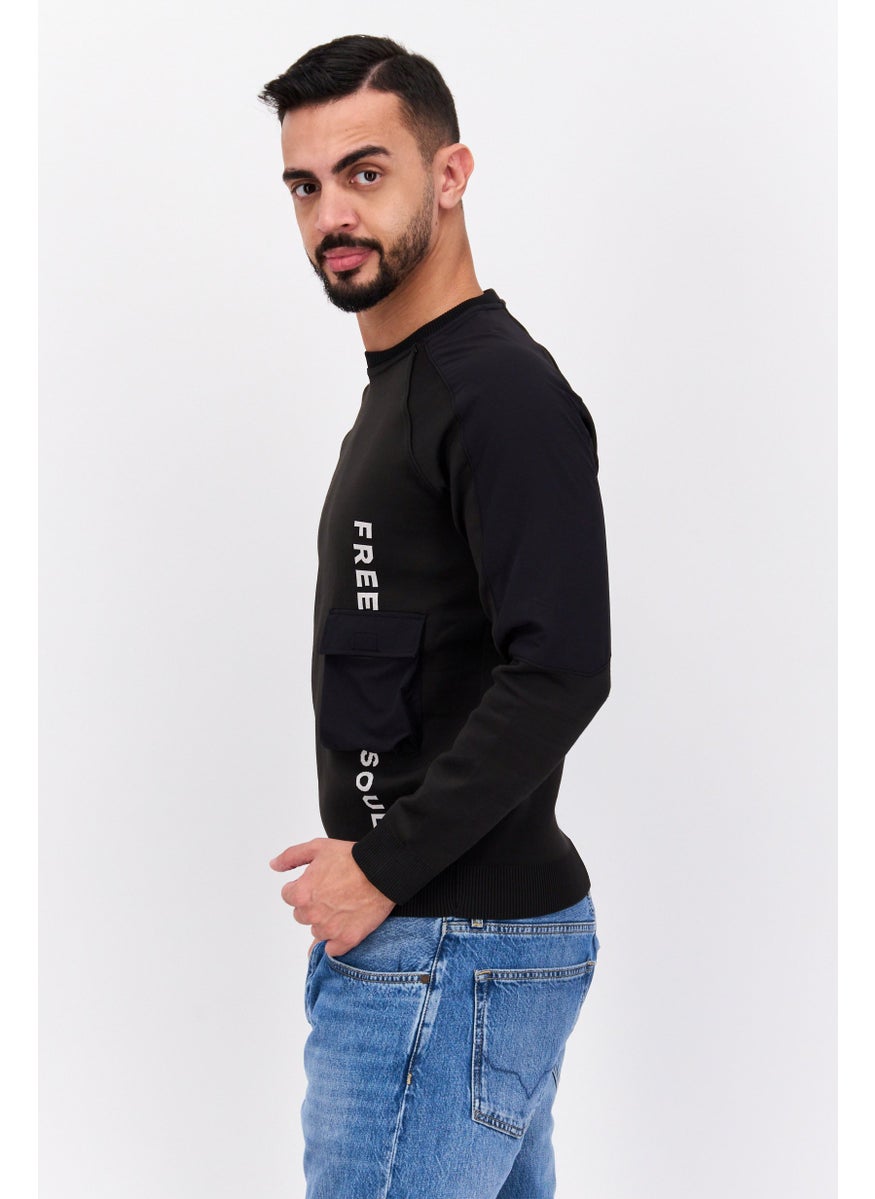 Free Soul Men Round Neck Brand Logo Long Sleeve Sweatshirt, Black  - Image 2