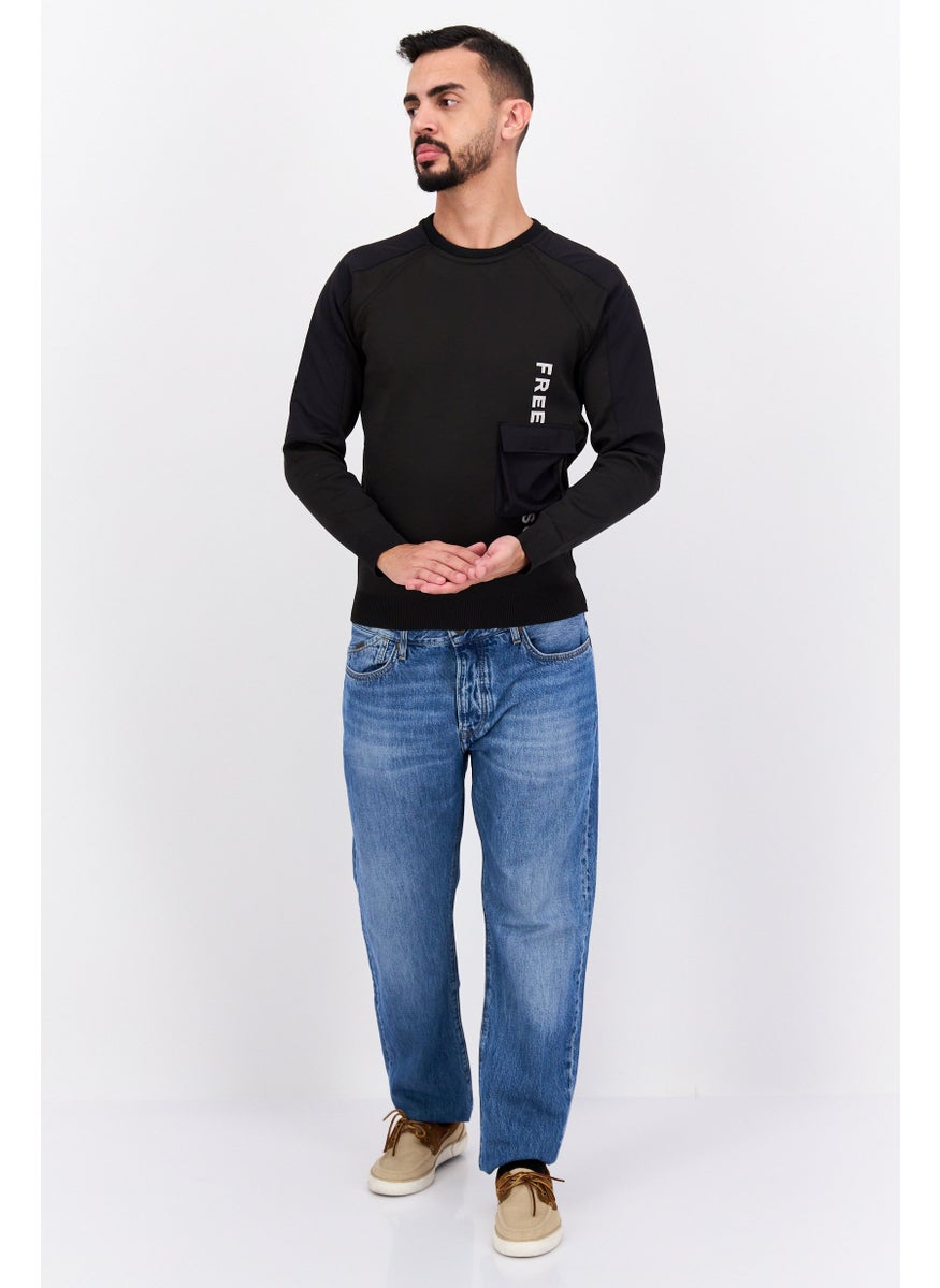 Free Soul Men Round Neck Brand Logo Long Sleeve Sweatshirt, Black  - Image 4