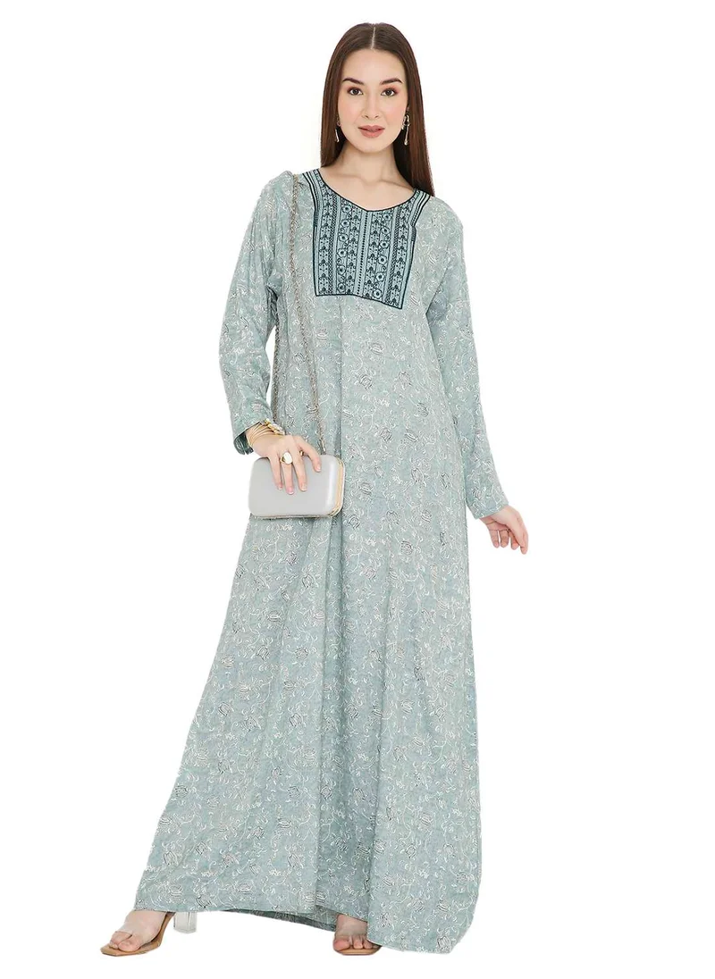 هانا آند سارا LONG VISCOSE UNIQUE THREAD EMBROIDERY WITH STYLISH PRINTED ARABIC KAFTAN JALABIYA DRESS