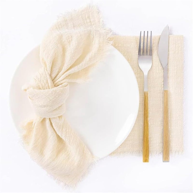 Beige Cotton Handmade Cloth Napkins Set of 6 42x42cm for Dinner Party Wedding Decor - Image 1