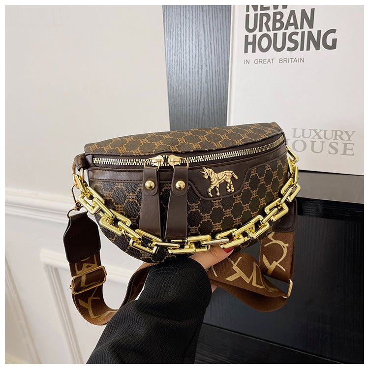 Autumn New Printed Women'S Bag Retro Chest Bag Women'S Shoulder Bag Chain Casual Fashion Crossbody Bag - Image 1