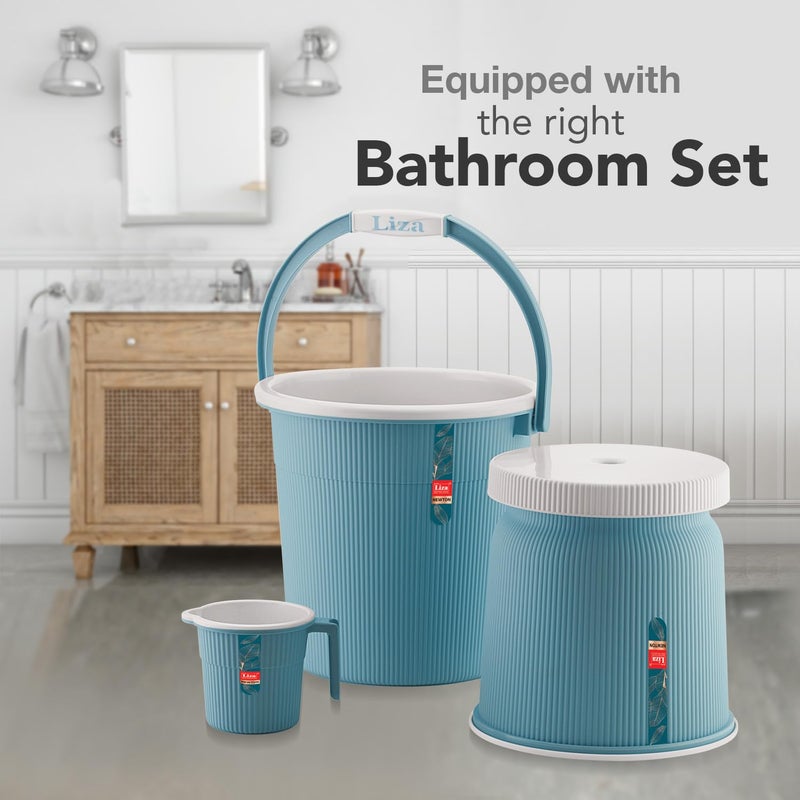 Liza Liza Newton 11Piece Complete Bathroom Essential Set for Home, Kitchen & Bathroom Includes 20L Bucket, 18 L Tub, Big Stool, Dustbin, and More (Pack of 11) Blue - Image 2