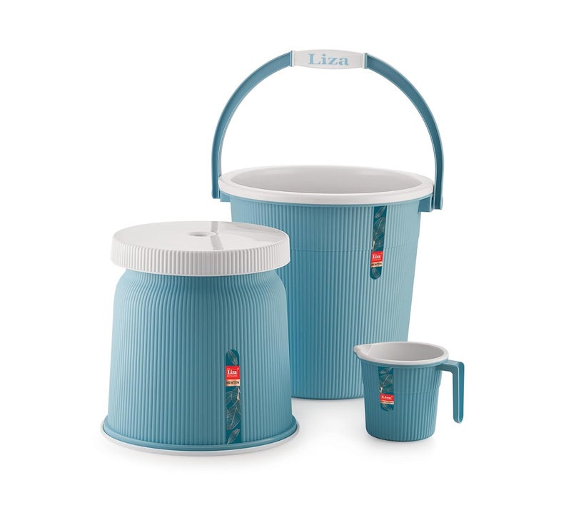 Liza Liza Newton 11Piece Complete Bathroom Essential Set for Home, Kitchen & Bathroom Includes 20L Bucket, 18 L Tub, Big Stool, Dustbin, and More (Pack of 11) Blue - Image 4