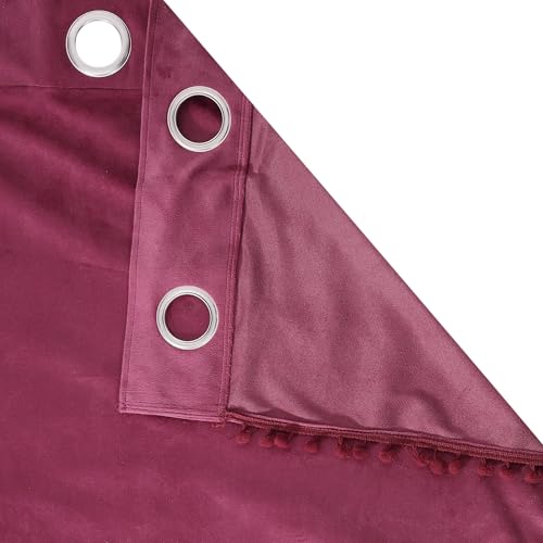 STITCHNEST Premium Velvet Semi Blackout Curtains with Pom Pom – Pack of 1 Door Curtains, Elegant Maroon Color for Bedroom & Living Room (Size: 7ft) - Image 5